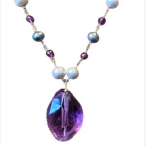 Estate 14K Gold Amethyst & Pearl Beaded Necklace